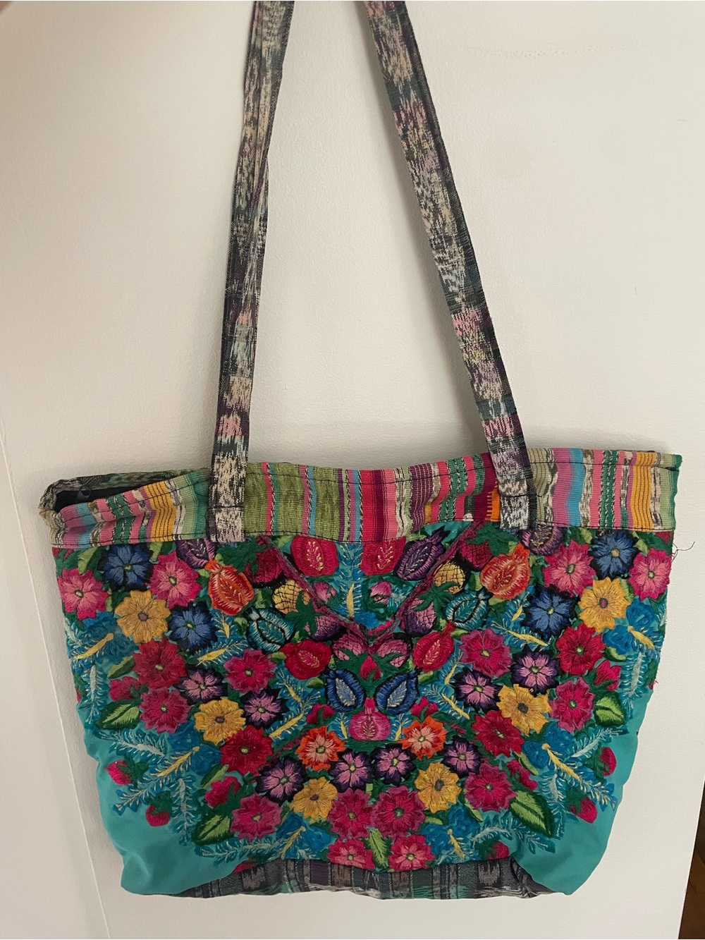 Embroidered Teal Floral Tote Bag